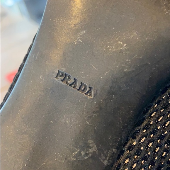 Prada square toed black mesh shoes w/rubber bottom - Picture 6 of 6
